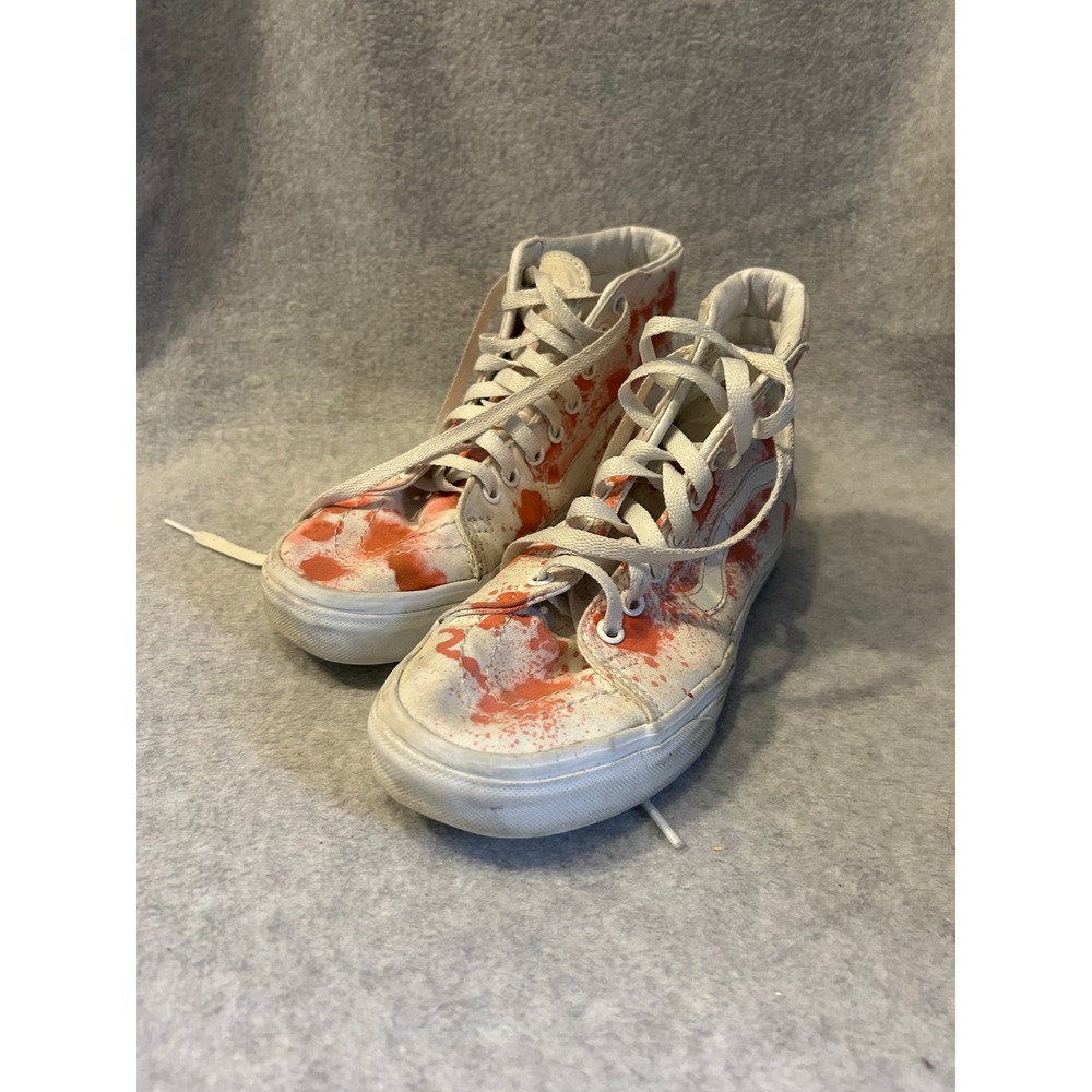 Vans Sk8-Hi‎ High Top Sneakers White Orange Splatter Women 7.5 Men 6.0